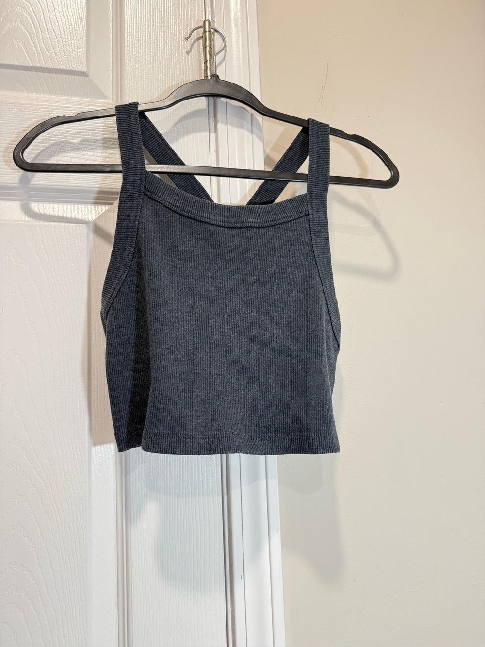 Free People Movement Ribbed Racerback Crop Tank Top Charcoal  Size S NWOT
